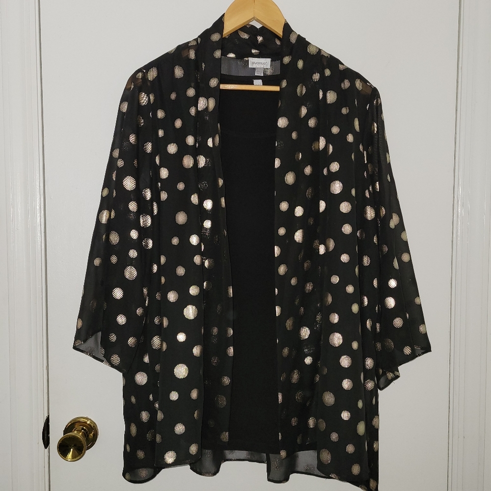 Avenue || (18/20) Black and Metallic Polka Dot Shirt and Tank 2 Piece Set